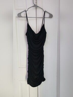 Windsor Black Sparkle Ruched Cowl Midi Dress